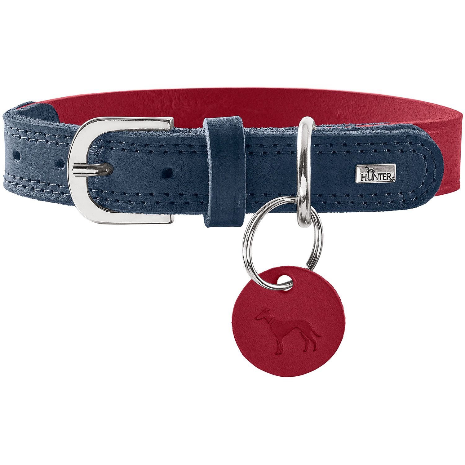 Hunter Zgarda Lemvig din Piele Naturala pentru Caini S 40 Cm S 40 Cm, Red/Dark Blue