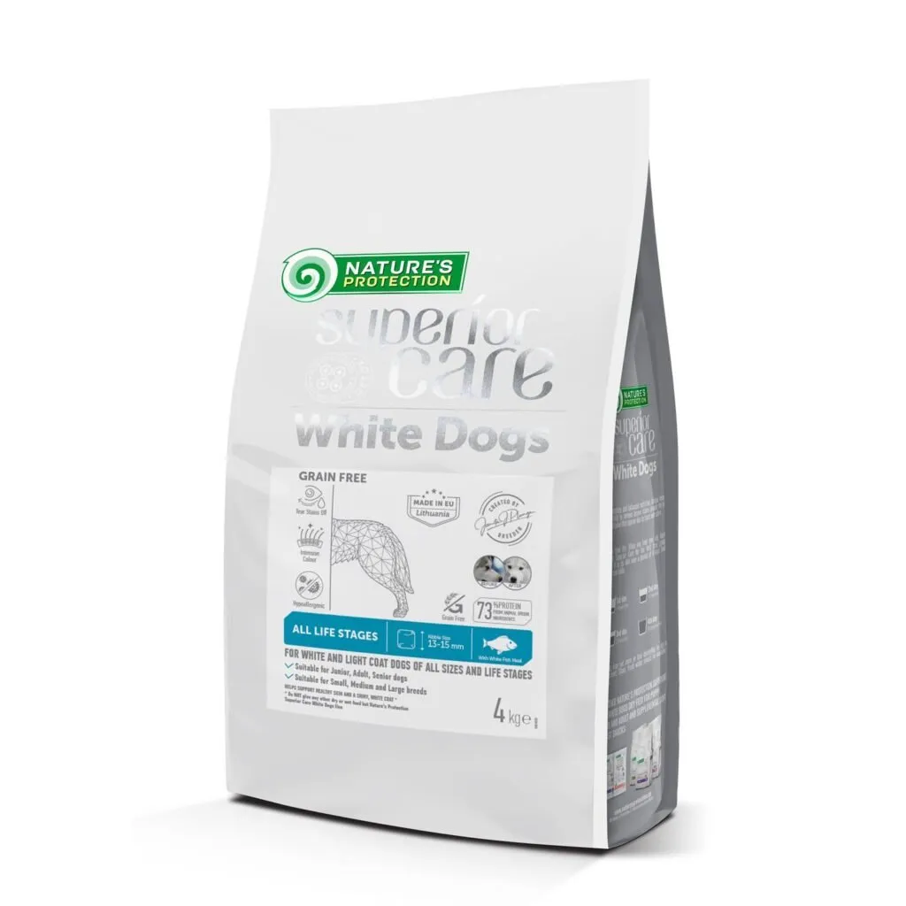 Superior Care White Dogs Grain Free All Life Stages cu Peste Alb 4 Kg, 4771317475923