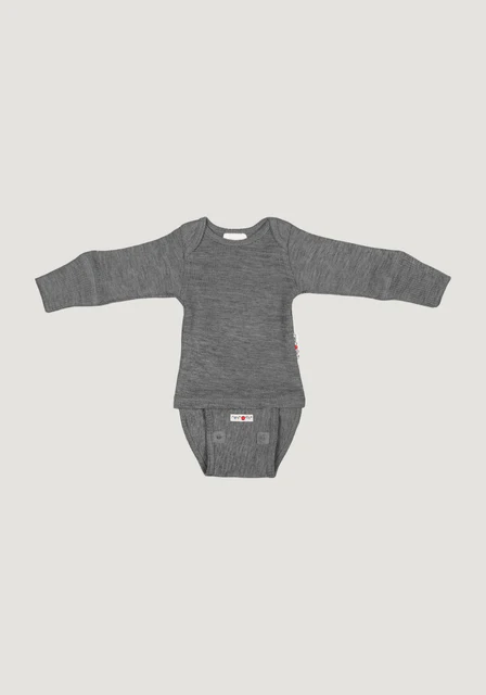 LICHIDARE STOC - Body cu maneca lunga din lana merinos Rib, Many Months,  Explorer, 62-80/86cm, Elephant Grey