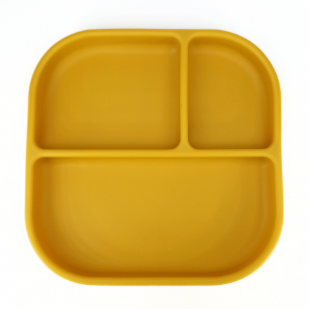 Diversificare si Ingrijire Bebe - Farfurie patrata din silicon compartimentata, Coccorito, Yellow