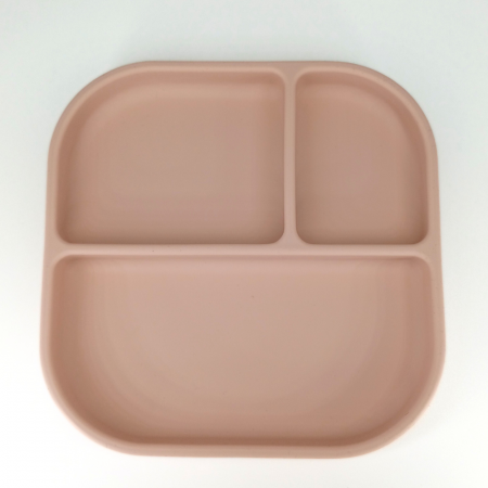 Diversificare si Ingrijire Bebe - Farfurie patrata din silicon compartimentata, Coccorito, Soft Pink