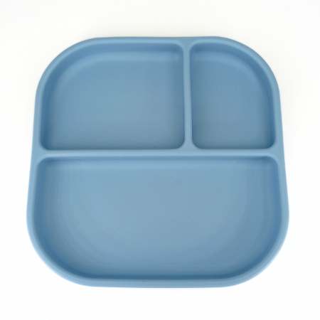 Diversificare si Ingrijire Bebe - Farfurie patrata din silicon compartimentata, Coccorito, Blue