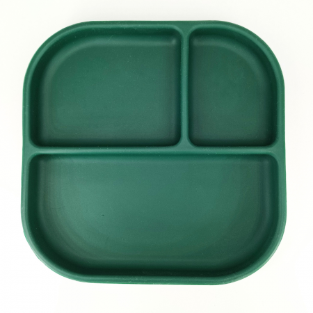 Diversificare si Ingrijire Bebe - Farfurie patrata din silicon compartimentata, Coccorito, Dark Green
