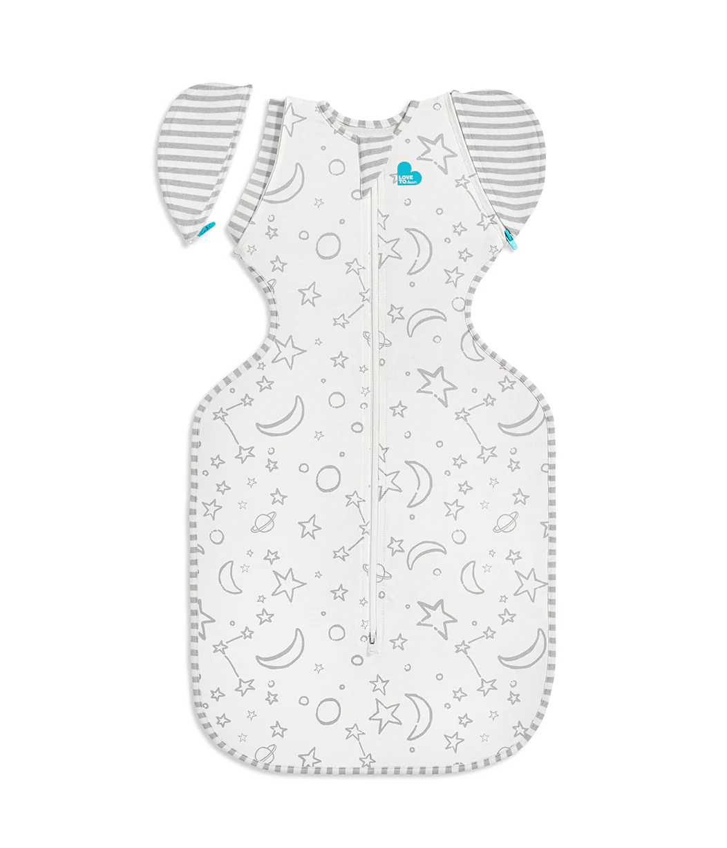 Camera copilului - Love to Dream sac de dormit de tranzitie pentru infasat si rostogolit Swaddle Up, Crem stele, M, 6-8.5kg, 1 TOG