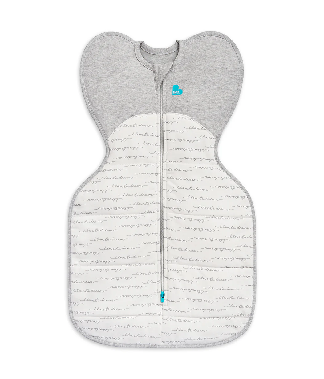 Camera copilului - Love to Dream sac de dormit pentru infasat Swaddle Up, alb - gri, M, 6-8.5kg, 2.5 TOG