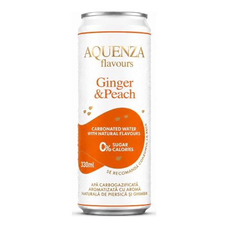 Soft Drinks - Apa carbogazificata aromatizata Aquenza Flavours Ginger & Peach 0.33L