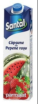 Bauturi necarbogazoase - Bautura racoritoare necarbogazoasa Santal Capsune si Pepene Rosu, cutie 1L