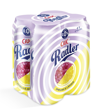 Bere cu suc si radler - Bere Ciuc Radler Zmeura si Lamaie 0%, doza 0.5L