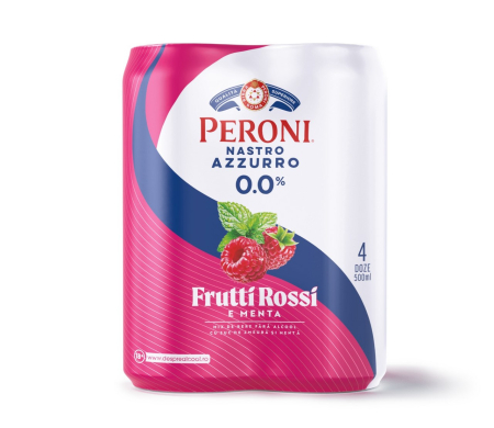 Bere cu suc si radler - Bere Peroni Nastro Azzurro Mix 0% cu Suc Zmeura & Menta, doza 0.5L
