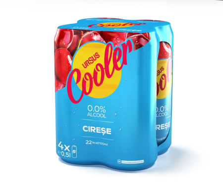 Bere cu suc si radler - Bere Ursus Cooler Cirese 0%, doza 0.5L