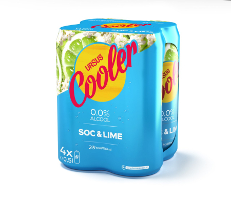 Bere cu suc si radler - Bere Ursus Cooler Soc si Lime 0%, doza 0.5L