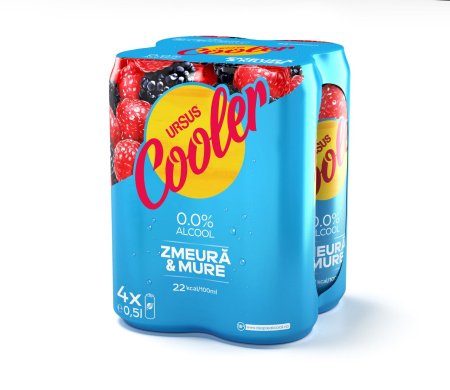 Bere cu suc si radler - Bere Ursus Cooler Zmeura si Mure 0%, doza 0.5L