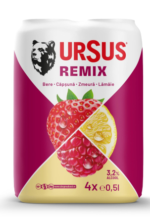 Bere cu suc si radler - Bere Ursus Remix Fructe Rosii si Lamaie 3,2%, doza 0.5L