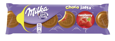 Biscuiti si prajituri - Biscuiti Milka Choco Jaffa cu Jeleu de Zmeura, 147g