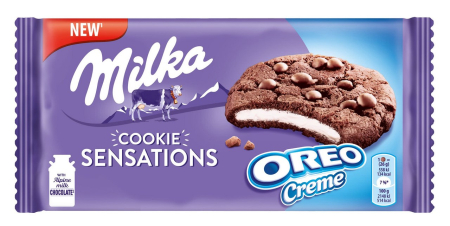 Biscuiti si prajituri - Biscuiti Milka Oreo cu Cacao si Bucatele de Ciocolata, 156g