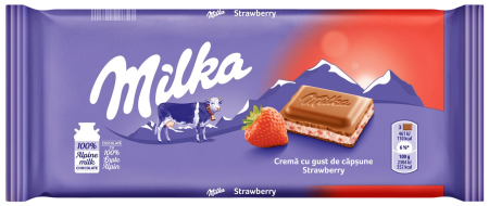 Ciocolata - Ciocolata Milka Lapte si Crema Capsuni, 100g