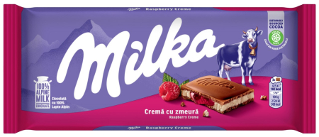 Ciocolata - Ciocolata Milka Lapte si Crema Zmeura, 100g