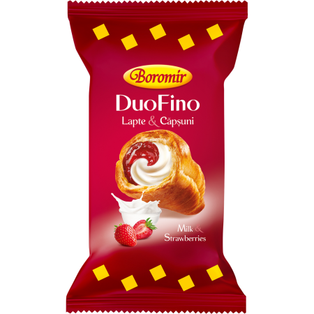 Biscuiti si prajituri - Croissant Boromir DuoFino lapte si capsuni 75g