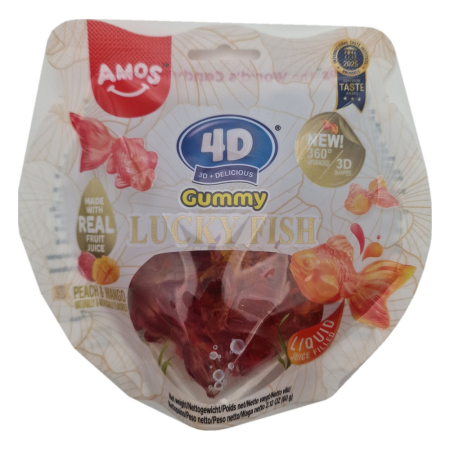 Bomboane si jeleuri - Jeleuri Amos 4D Gummy Lucky Fish mango si piersica 60g