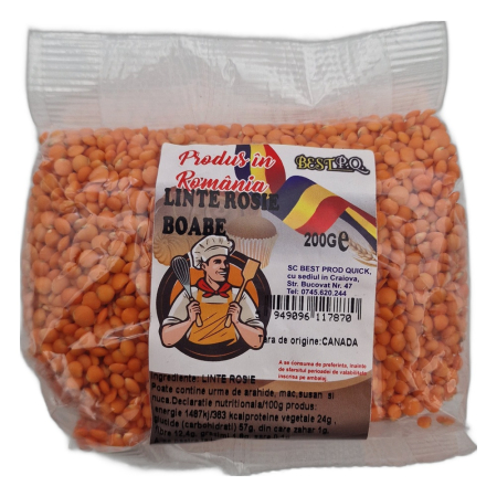 Cereale si leguminoase - Linte rosie boabe Best P.Q. 200g, punga