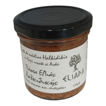 Produse alimentare - Pasta de masline verzi Halkidiki cu rosii uscate si ardei Eliada, borcan 130g