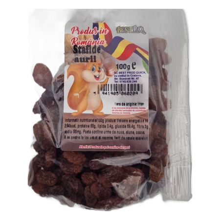 Nuci, seminte si fructe uscate - Stafide aurii Best P.Q. 100g, punga