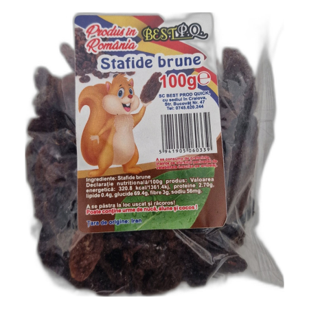 Nuci, seminte si fructe uscate - Stafide brune Best P.Q. 100g, punga
