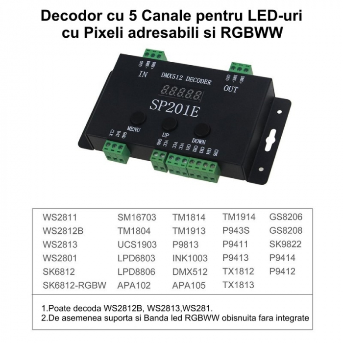 CONTROLER DMX512 ADRESABIL PIXEL LED SP201E [3]