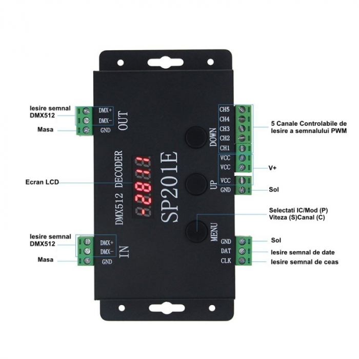 CONTROLER DMX512 ADRESABIL PIXEL LED SP201E [4]