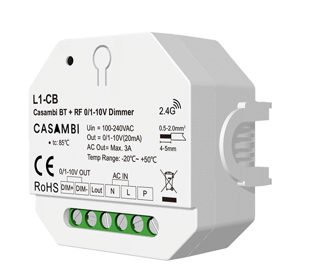 Casambi Bluetooth + RF 0/1-10V Dimmer 100-240VAC 1CH*3A L1-CB [1]