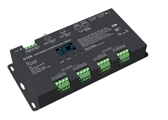 Controler LED DMX512 - 12 canale - 12-24V DC 12x5A - OLED - DMX Decoder/Master - D12A [1]