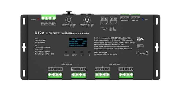 Controler LED DMX512 - 12 canale - 12-24V DC 12x5A - OLED - DMX Decoder/Master - D12A [2]