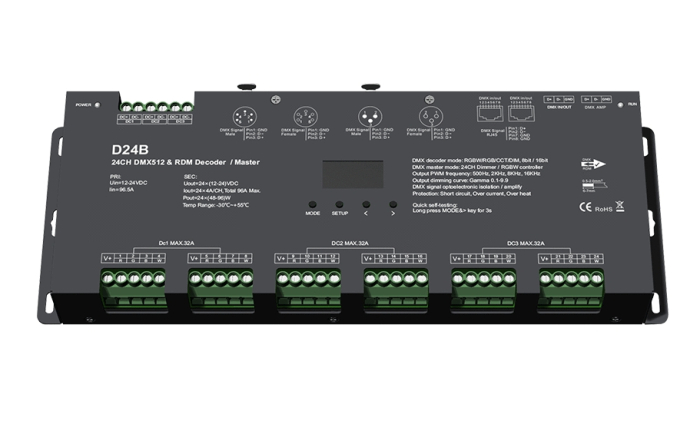 Controler LED DMX512 - 24 canale - 12-24V DC 24x4A - OLED - DMX Decoder/Master - D24B [2]