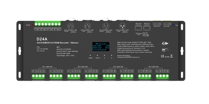 Controler LED DMX512 - 24 canale - 12-24V DC 24x5A - OLED - DMX Decoder/Master - D24A [3]