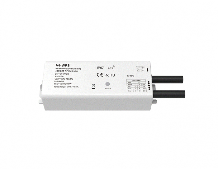 Controler LED - Mono /CCT/ RGB/ RGB+W - 12-48V DC 4x5A - IP67 - V4-WPS [2]