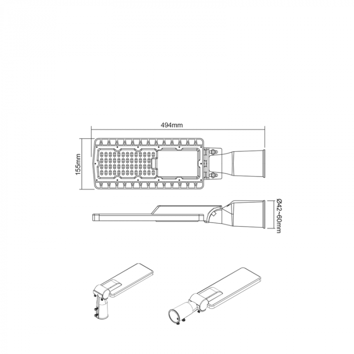 Corp de iluminat stradal LED 60W 8400LM 4000K 150x75° CLASA II 230V AC IP66 [2]