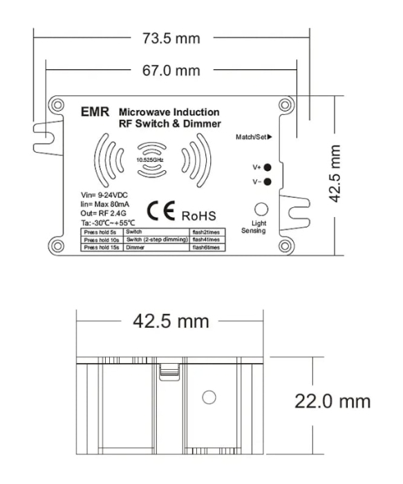 Senzor radio cu microunde 9-24V DC - Dimmer LED cu rezervă de timp - EMR [2]