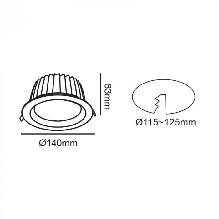 LAMPA INCASTRA LED ALBA 20W 3000K 2500Lm 90° 230V AC Ra80 Φ140*63MM [2]
