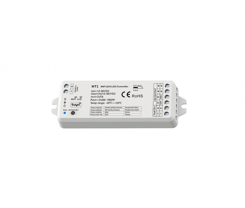 LED Controler 2in1 (WiFi) - Mono /CCT - 12-36V DC 10A - Alexa Tuya - WT1 [2]