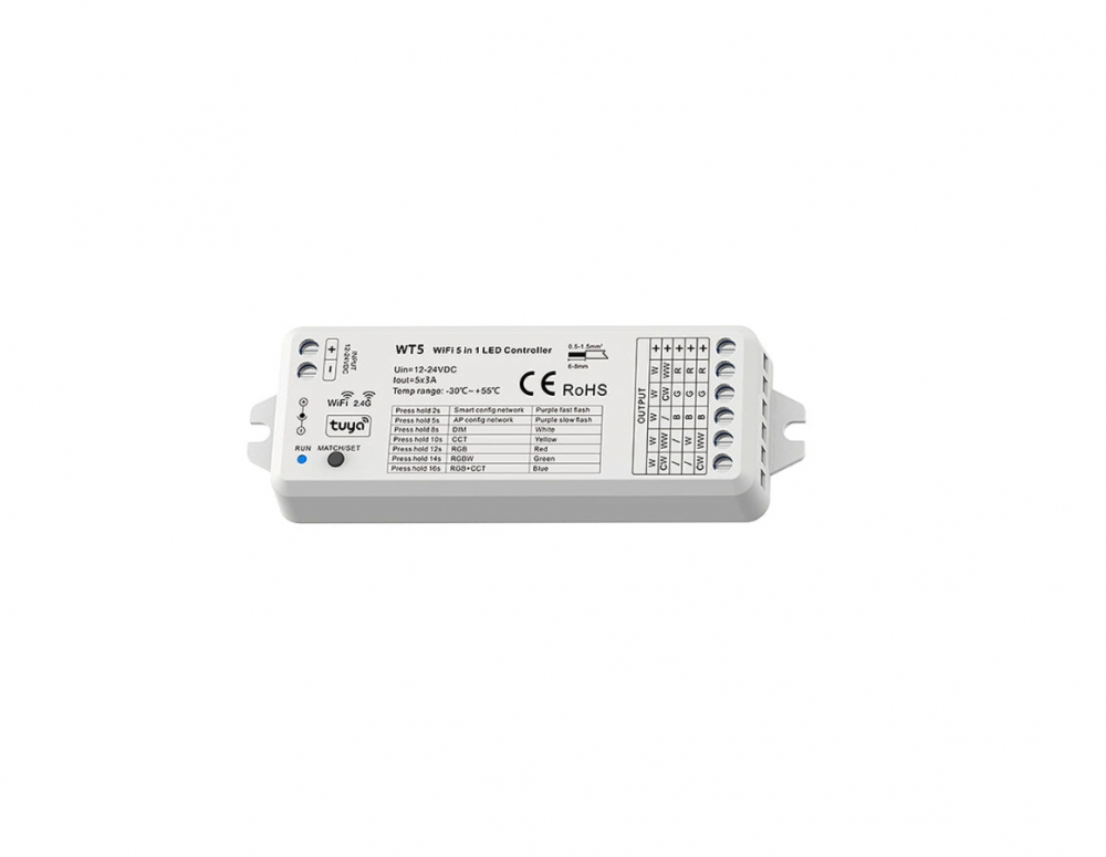 LED Controler 5in1 (WiFi) - Mono /CCT /RGB /RGB+CCT - 12-24V DC 15A - Alexa Tuya - WT5 [4]