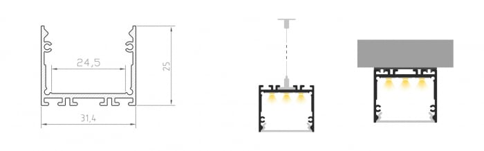 Profil Aluminiu LED negru P22-3 Dispersor opal 2M [3]