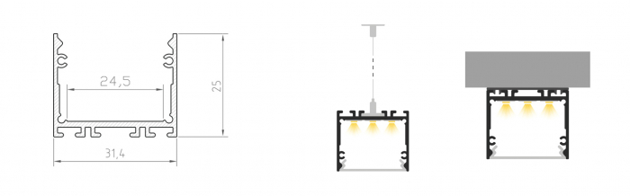 Profil Aluminiu LED alb P22-3 Dispersor opal 2M [2]