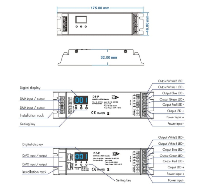 Receptor LED DMX512 - 5 canale - 12-48V DC 5x4A - Decodor DMX - D5-P [3]