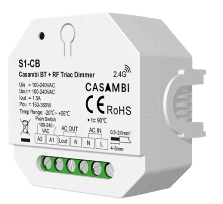 Controler Banda LED - asambi Bluetooth + RF Triac Dimmer 100-240VAC 1CH * 1.5A  S1-CB