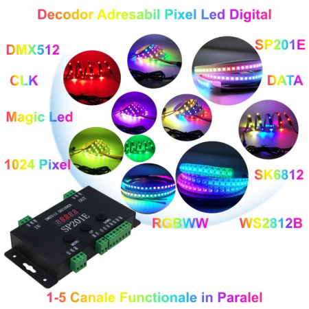 Controler Banda LED - CONTROLER DMX512 ADRESABIL PIXEL LED SP201E