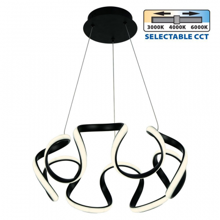 Lampi Suspendate - Candelabru LED MEANDRA-P LED ∙ 54W ∙ Negru ∙ Comutator CCT ∙ 3000-4000-6000K