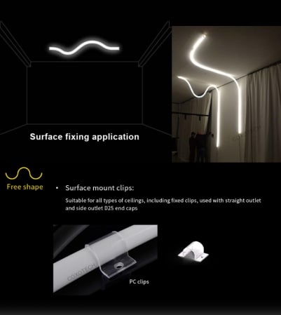 Furtun Luminos - Clip transparent cleme prindere banda neon, 25mm, pentru N25R