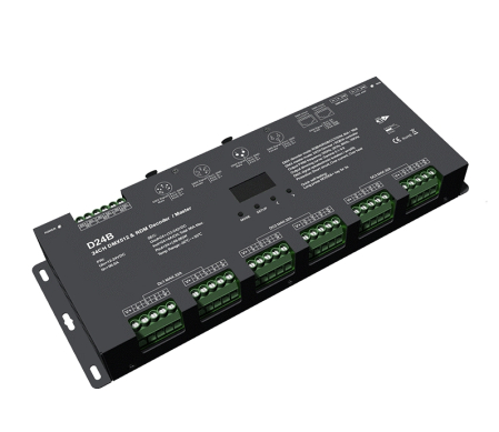 Controler Banda LED - Controler LED DMX512 - 24 canale - 12-24V DC 24x4A - OLED - DMX Decoder/Master - D24B