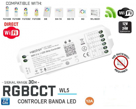 Lumina LED Miboxer & controler - Controler WiFi LED RGB + CCT 12-24VDC 5in1 WL5