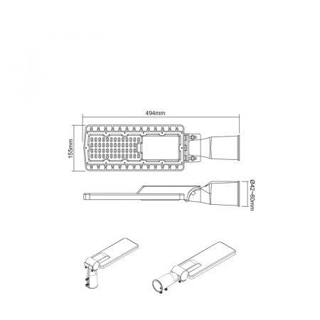 Corp de iluminat stradal LED 60W 8400LM 4000K 150x75° CLASA II 230V AC IP66 [1]